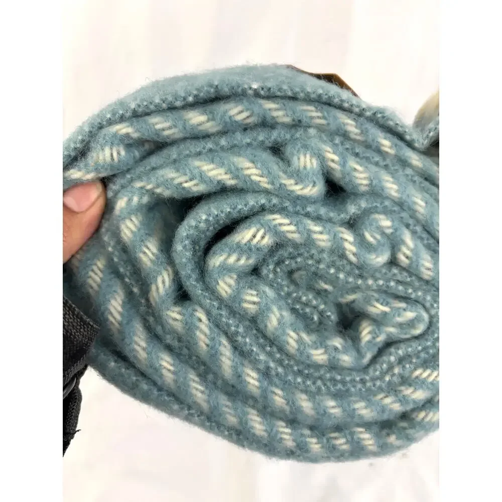 Vintage Italian Herringbone Throw Blanket Smoke Blue 53x60 Fringe Made‎ in Italy
